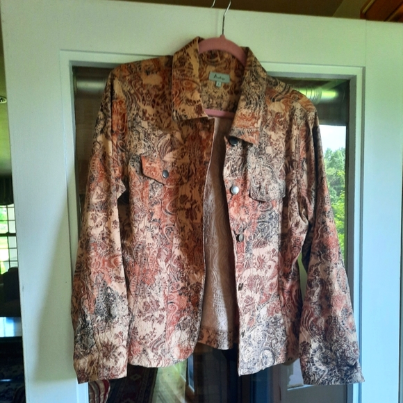 analogy Jackets & Blazers - Paisley denim stretch jacket, ladies L, brown/tan/rust